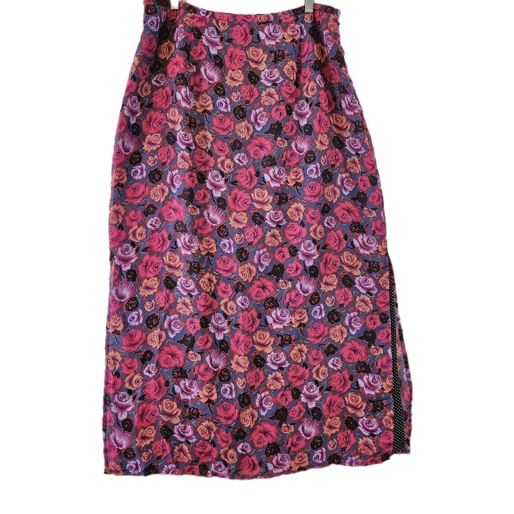 Worthington Skirt Women 16 Pink Floral Maxi Side Slit Lined Polka Dot Style Boho